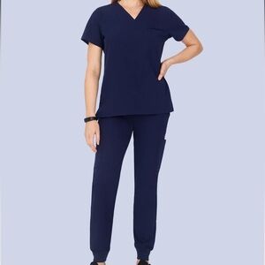 Mandala Women's Navy Joggers Scrub Set
